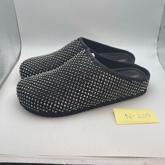CUSHIONAIRE Women's Shimmer Rhinestone Bling Footbed Clog SIZE 8.5 WIDE BLACK - Picture 3 of 7